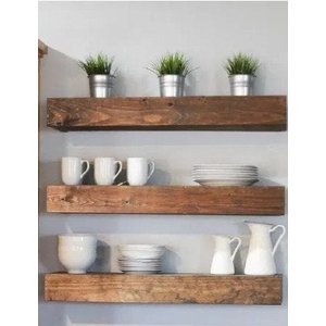 Kit 3 Prateleiras Suporte Invisível Madeira Maciça 50x15