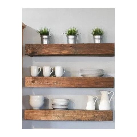 Kit 3 Prateleiras Suporte Invisível Madeira Maciça 50x15