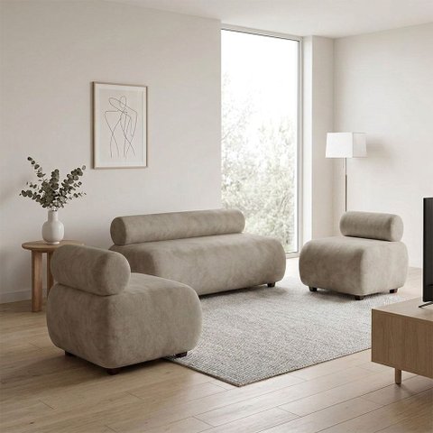 Sofá Namoradeira e KIT2 Poltronas Decorativa para Sala Nara Suede D03 - D'Rossi