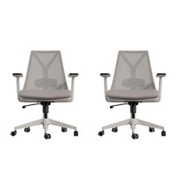 Kit 2 Cadeiras Escritório Presidente Ergonômica Nr17 Elements Apoio Lombar Branca/cinza - 1