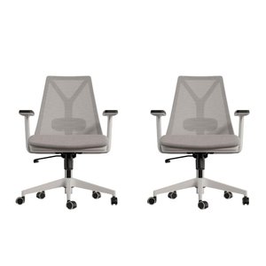 Kit 2 Cadeiras Escritório Presidente Ergonômica Nr17 Elements Apoio Lombar Branca/cinza