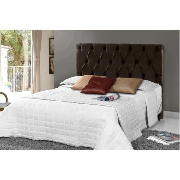 Cabeceira Cama Casal Box Mcdvg 1,40mt X 1,28mt Suede Marrom - 1