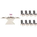 Ver imagem 1 de Conjunto: Mesa Sala Jantar Zafira C/ Tampo Madeirado C/ Vidro Curvo 200x100cm e 8 Cadeiras Lia Off