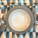 Ver imagem 1 de Kit 8 Serviços Americanos Folhas Geométrico Azul e Marrom Impermeável - 35 x 45cm