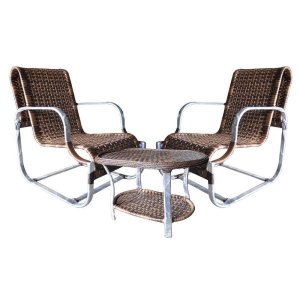 Conjunto de Poltronas Fibra Sintética Sena - 2 Poltronas + 1 Mesa Centro