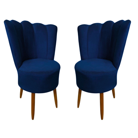 Kit 2 Cadeiras Decorativa Pétala Veludo Premium Pés Retrô Palito Sala e Quarto Azul Marinho