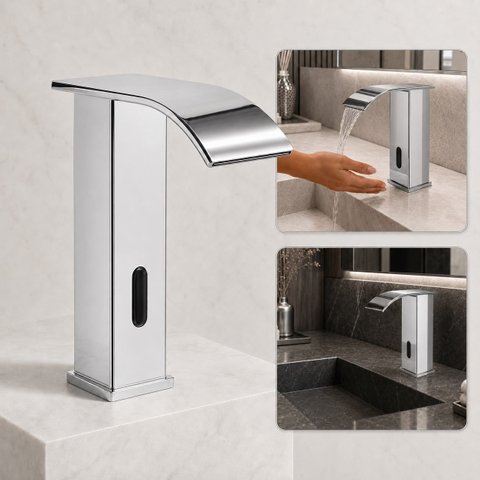 Torneira de Banheiro Sensor Automático New York Cromada Aço Inox Goldenx