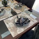 Ver imagem 3 de Kit 6 Guardanapos em Jacquard Luxo Medalhão Preto e Prata 40x40cm