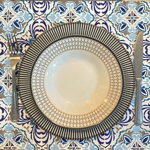 Kit 8 Serviços Americanos Jacquard Azulejo Azul Português - 35 x 45cm