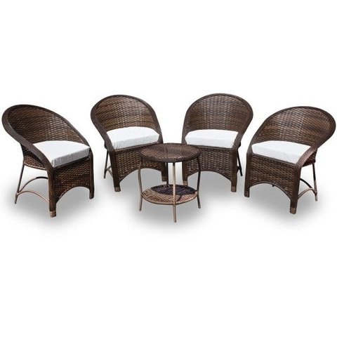 Conjunto de Poltronas Fibra Sintética Sônia - 4 Poltronas + 1 Mesa Centro - Tecido Duna Cru