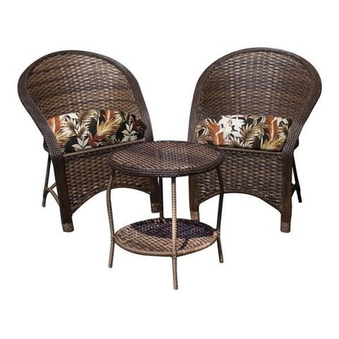 Conjunto de Poltronas Fibra Sintética Sônia - 2 Poltronas + 1 Mesa Centro - Tecido Revieira Marrom