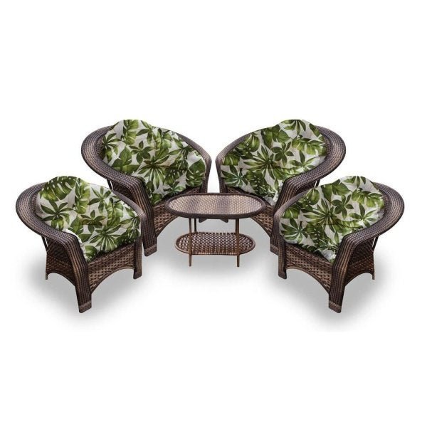 Conjunto de Poltronas Fibra Sintética 19 - 4 Poltronas + 1 Mesa Centro - Tecido Zimbros Verde - 1