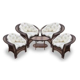 Conjunto de Poltronas Fibra Sintética 19 - 4 Poltronas + 1 Mesa Centro - Tecido Duna Cru - 1