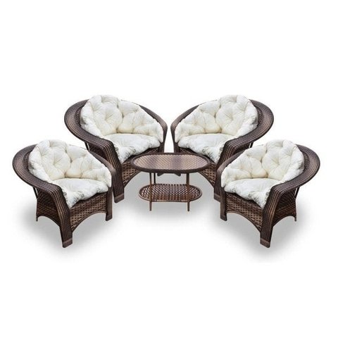 Conjunto de Poltronas Fibra Sintética 19 - 4 Poltronas + 1 Mesa Centro - Tecido Duna Cru
