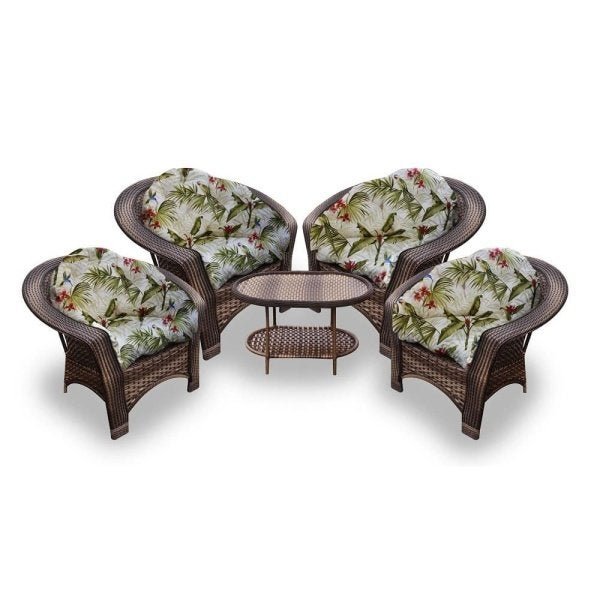 Conjunto de Poltronas Fibra Sintética 19 - 4 Poltronas + 1 Mesa Centro - Tecido Búzios Verde - 1