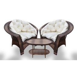 Conjunto de Poltronas Fibra Sintética 19 - 2 Poltronas + 1 Mesa Centro - Tecido Duna Cru - 1