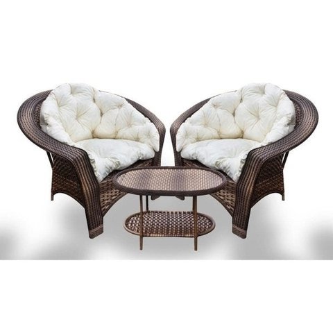 Conjunto de Poltronas Fibra Sintética 19 - 2 Poltronas + 1 Mesa Centro - Tecido Duna Cru