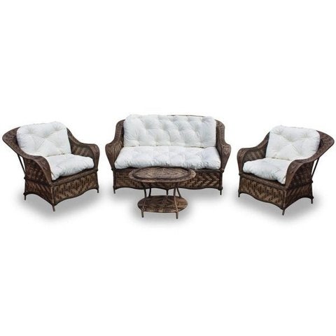 Conjunto de Sofá Fibra Sintética Naja - 1 Sofá 2 Lugares + 2 Poltronas + 1 Mesa Centro - Tecido Duna