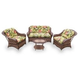 Conjunto de Sofá Fibra Sintética Naja - 1 Sofá 2 Lugares + 2 Poltronas + 1 Mesa Centro - Tecido Saqu - 1