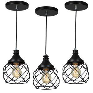 Kit 3 Lustres Pendente Esfera Aramado Preto 15cm