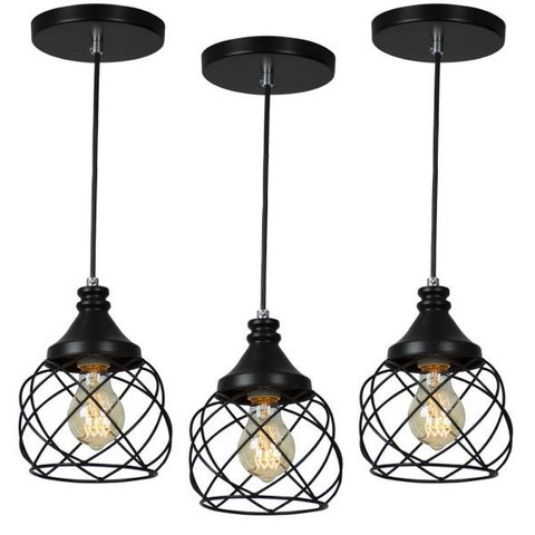 Kit 3 Lustres Pendente Esfera Aramado Preto 15cm