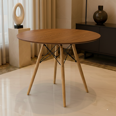 Mesa Eames Eiffel Redondo Tampo de Madeira 80cm Amêndoa