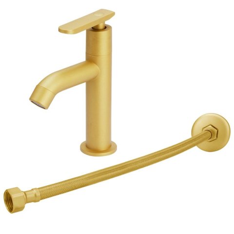 Torneira Slim Pratica Abs Gold/dourado Mesa +engate Flexível