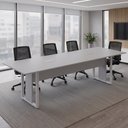 Ver imagem 1 de Mesa de Reunião Retangular 2,70 m X 0,90 m Tampo Bipartido Pés Quadro Bordas Chanfradas e 2 Caixas