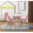 Ver imagem 1 de Conjunto De Mesa Eames Eiffel Madeira Infantil 68cm Redondo Branco 4 Cadeiras Rosa