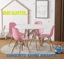Ver imagem 1 de Conjunto De Mesa Eames Eiffel Madeira Infantil 68cm Redondo Branco 4 Cadeiras Rosa
