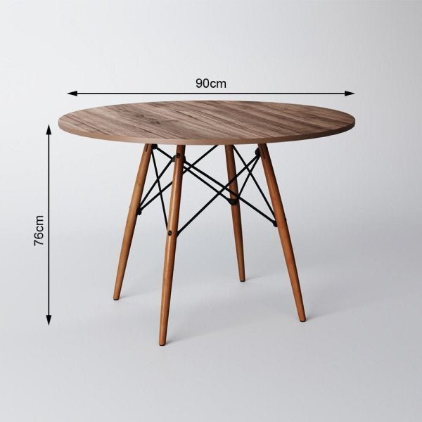 Conjunto de Mesa de Jantar Eames Eiffel Redonda 90cm Tampo de Madeira Amêndoa com 2 Cadeiras Pretas - 3