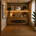 Ver imagem 1 de Mesa de Jantar Eames Eiffel 80cm Tampo Redondo Preto Base de Cobre