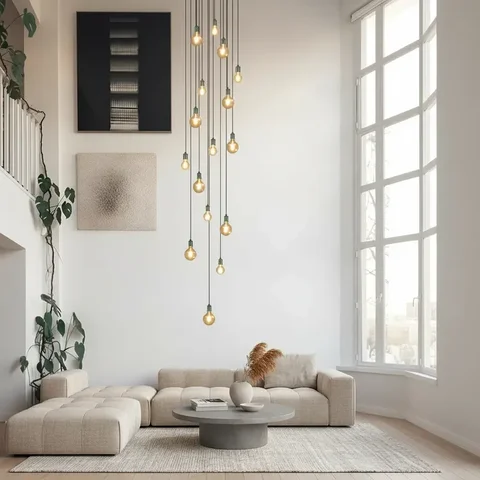 Lustre para Sala Pratic 16 Lâmpadas Dourado Pé Direito Alto