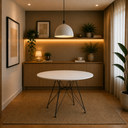 Ver imagem 1 de Mesa Eames Ferro Preto Tampo Redondo Madeira Branco 110cm