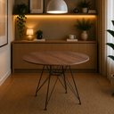 Ver imagem 1 de Mesa Sala e Jantar Eiffel Redonda 110cm Tampo de Madeira Amêndoa com Base de Ferro Preto