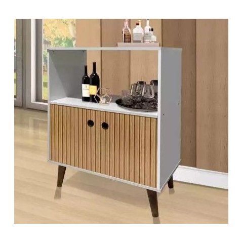 Aparador Canadá Buffet 2 Portas e 1 Nicho Branco Ripado 3d