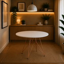 Ver imagem 1 de Mesa Sala e Jantar Eiffel Redonda 110cm Tampo de Madeira Branco com Base de Ferro Cobre