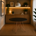 Ver imagem 1 de Mesa Sala e Jantar Eiffel Redonda 110cm Tampo de Madeira Preto com Base de Ferro Cobre