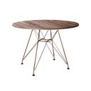 Ver imagem 2 de Mesa Sala e Jantar Eiffel Redonda 110cm Tampo de Madeira Amêndoa com Base de Ferro Cobre