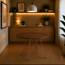 Ver imagem 1 de Mesa Sala e Jantar Eiffel Redonda 110cm Tampo de Madeira Amêndoa com Base de Ferro Cobre