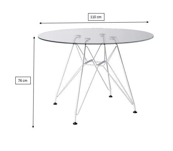 Mesa Eiffel Redonda 110cm Tampo de Vidro com Base de Ferro Branco - 2