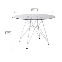 Mesa Eiffel Redonda 110cm Tampo de Vidro com Base de Ferro Branco - 2