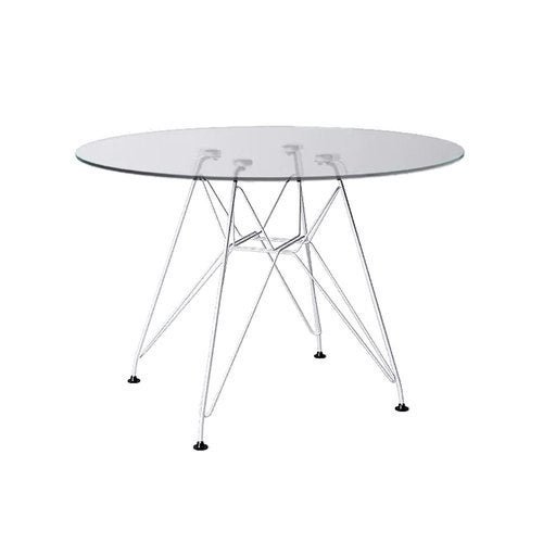 Mesa Eiffel Redonda 110cm Tampo de Vidro com Base de Ferro Branco - 1