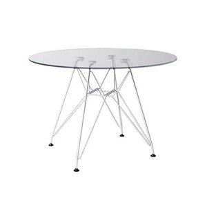 Mesa Eiffel Redonda 110cm Tampo de Vidro com Base de Ferro Branco