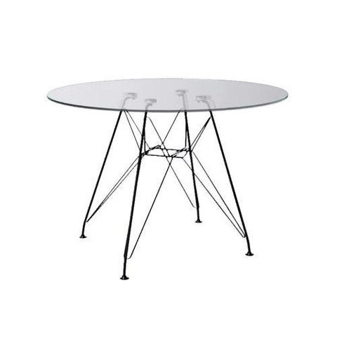 Mesa Eiffel Redonda 110cm Tampo de Vidro com Base de Ferro Preto