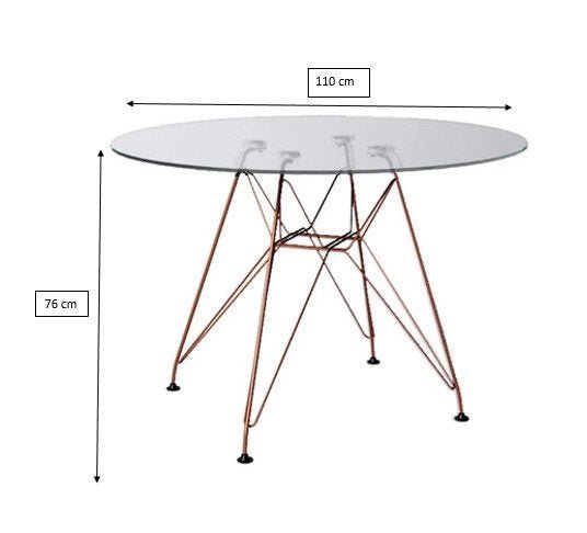 Mesa Eiffel Redonda 110cm Tampo de Vidro com Base de Ferro Cobre - 2