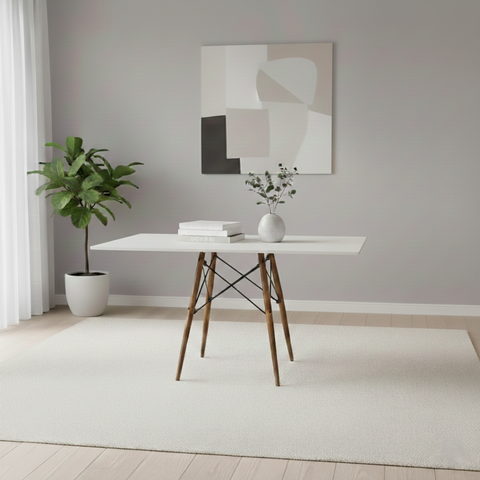Mesa Eiffel Wood Tampo Retangular de Madeira Branco 120cm