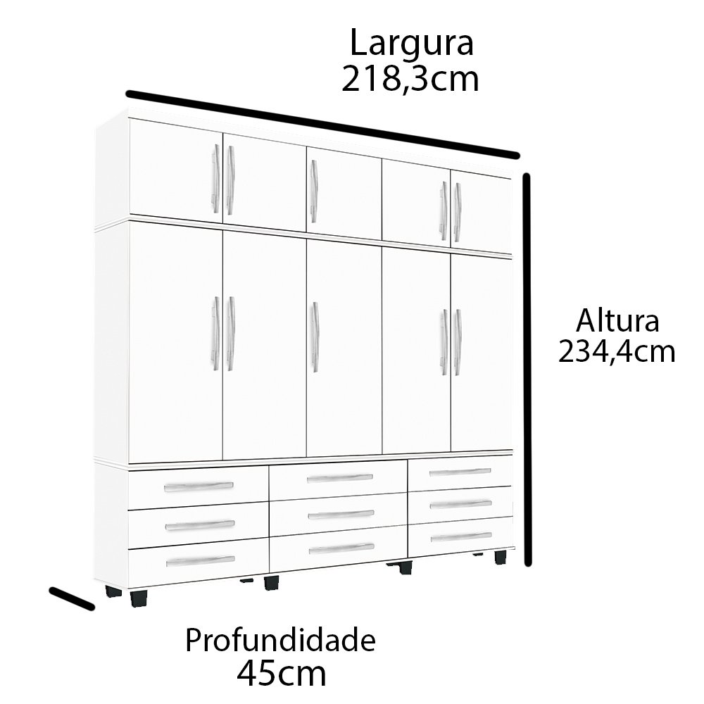 Guarda-Roupa Casal com 10 Portas e 9 Gavetas Thor-Móveis Primus - Mel/Perola - 6