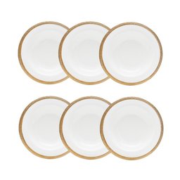 Cj 6 Pratos Fundos de Porcelana Paddy Branco/dourado 22cm Wolff - 1