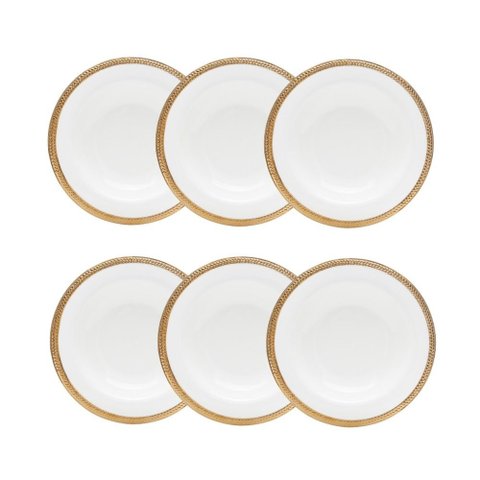 Cj 6 Pratos Fundos de Porcelana Paddy Branco/dourado 22cm Wolff